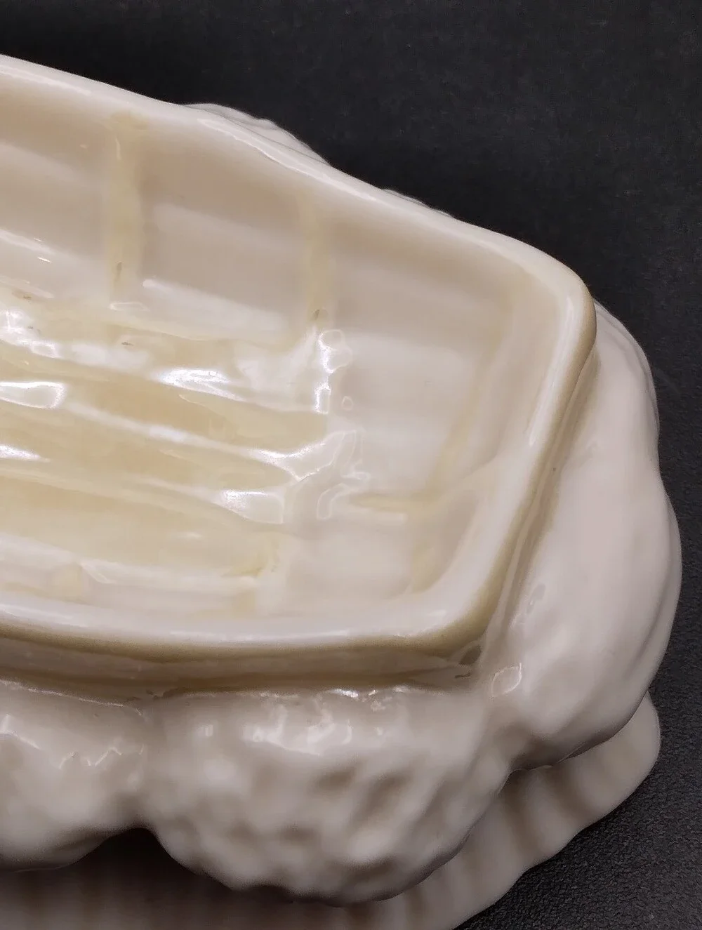 Vintage Belleek Pottery Row Boat On Waves Salt Cellar/Trinket Dish/Ashtray